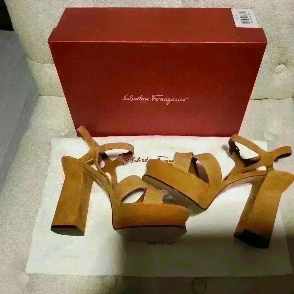 SALVATORE FERRAGAMO Suede Slingback Peep Toe Pumps